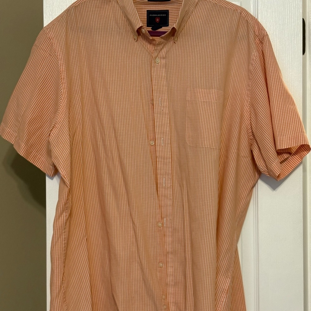 Saddlebred Men's Orange Checkered Plaid Button Down Shirt
